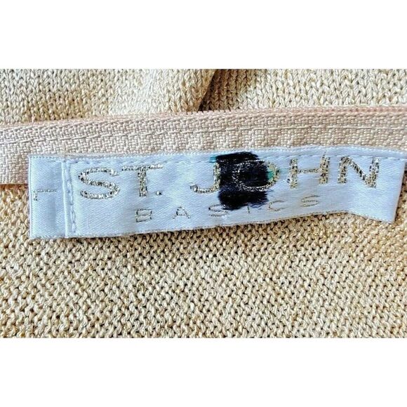 St. John L Vintage Gold Metallic Santana Knit SS Zip Back Sweater Mock Neck - Picture 5 of 5